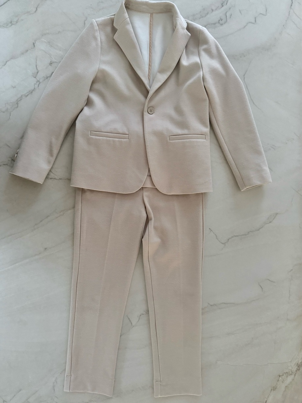 Zara Boys Beige Textured Single Button Tailored Blazer Size 9